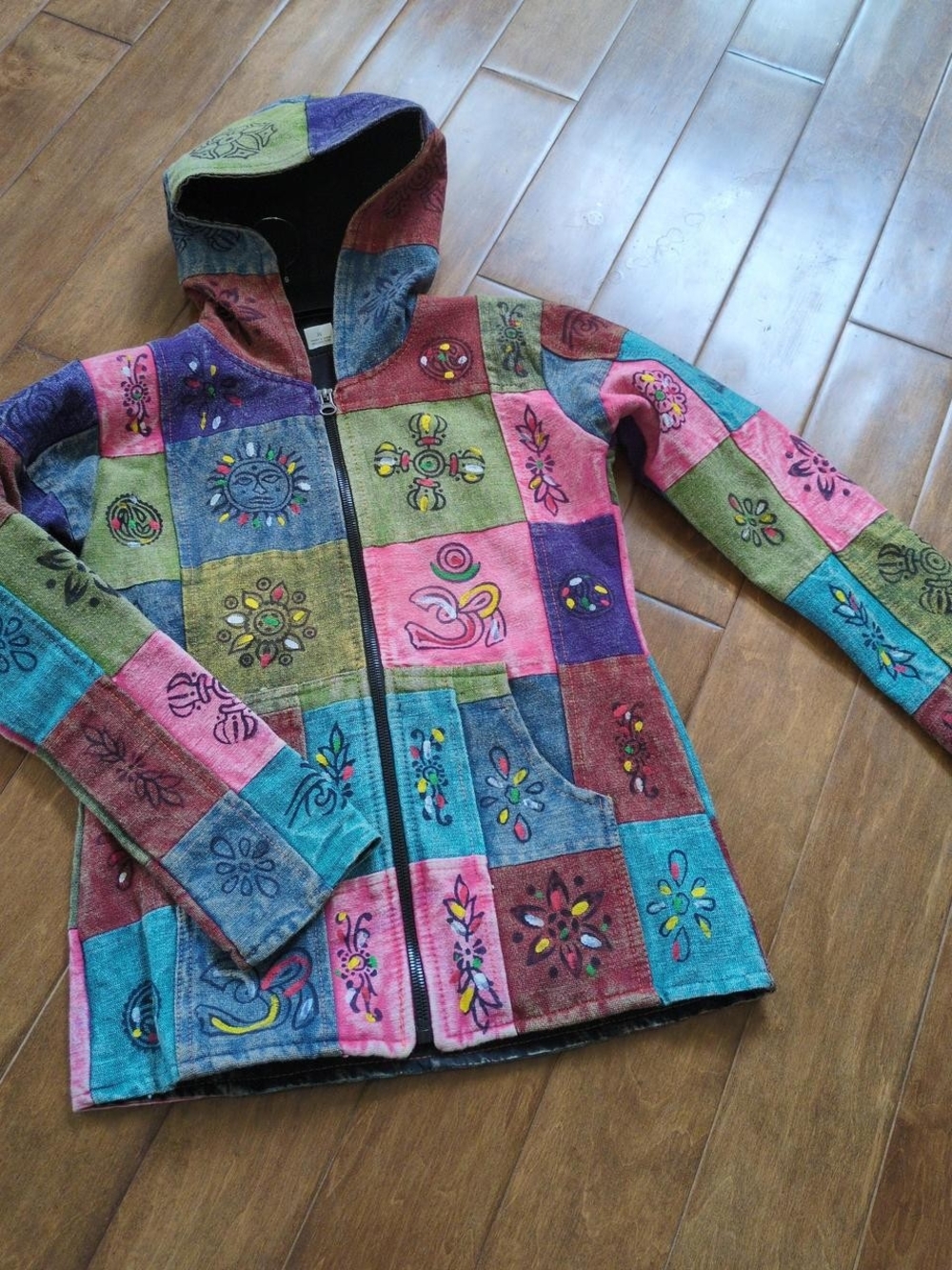 Patchwork Multicolor Hooded Zip Jacket - Women